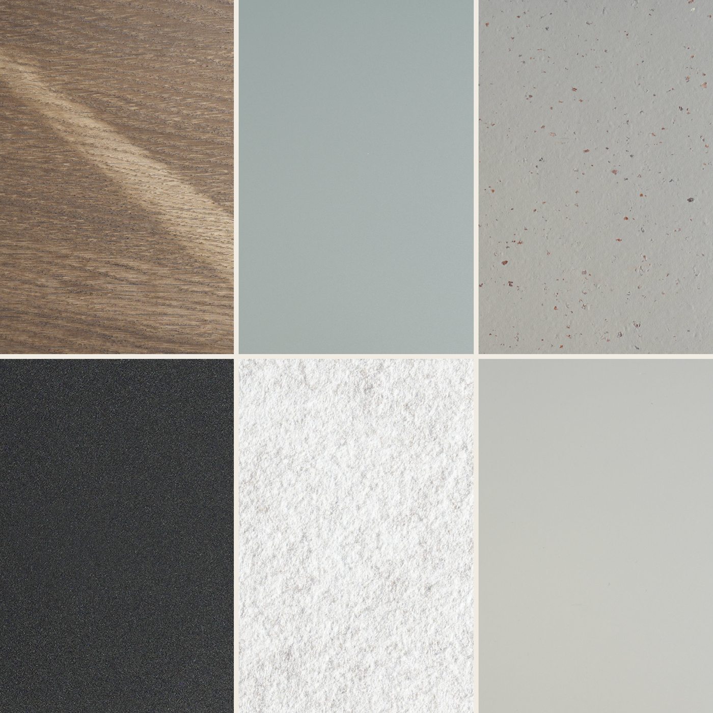 Materialien Action: Raucheiche, Verde Lago, Nero, Filz, Linoleum