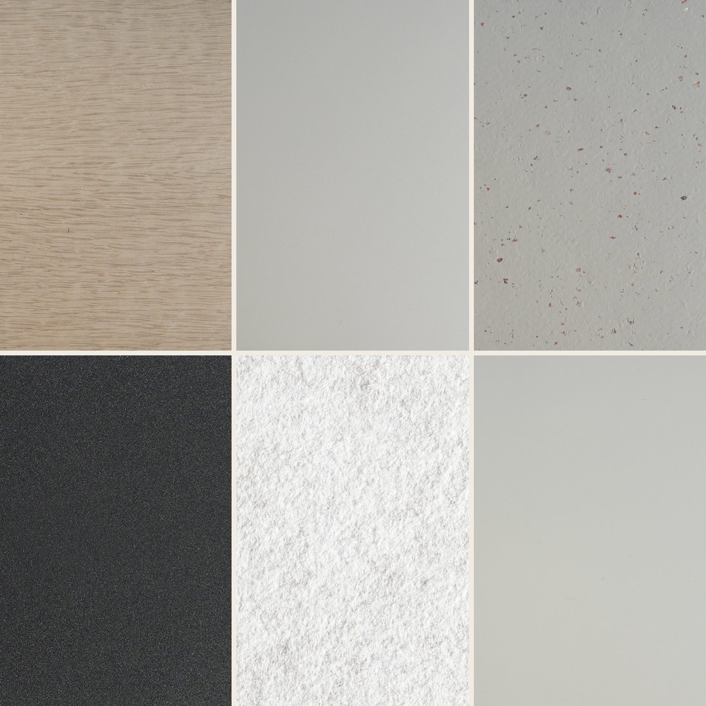 Materialien Comfort: Eiche, Graubeige, Nero, Filz, Linoleum